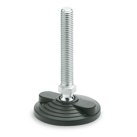 Otto Ganter Levelling Feet Threaded Stud Steel Zinc Plated Foot Plastic with Two Fixing Hole, GN 345